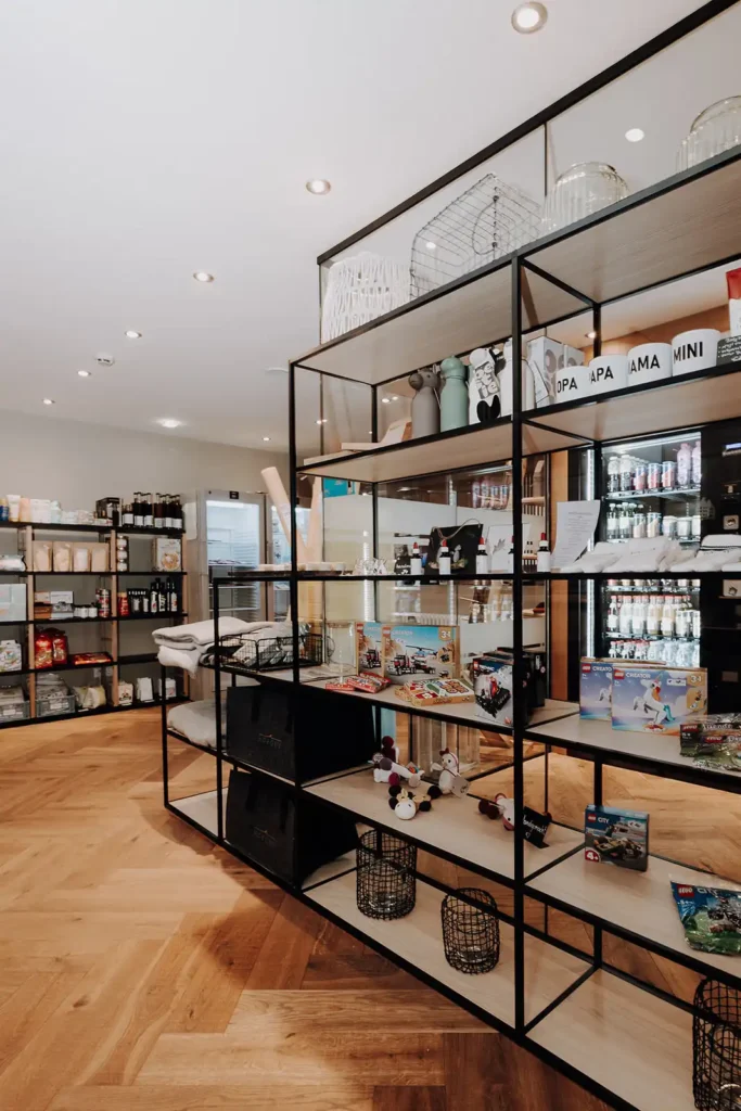 Decorative items and toys in the Hofgut Shop.